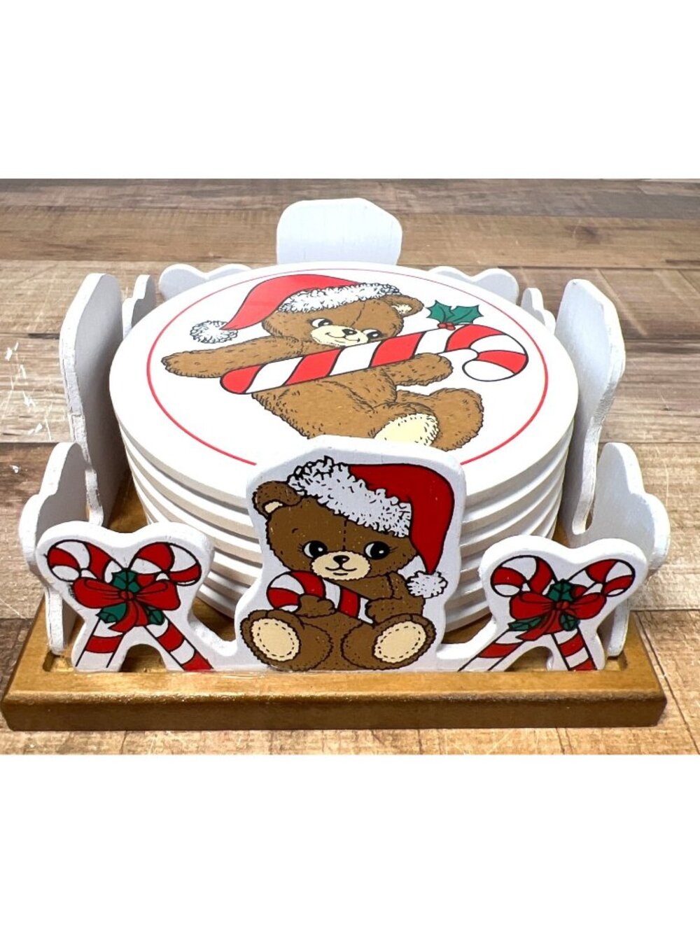 House Of Lloyd Christmas Teddy Bear Coaster Set & Holder